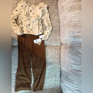 Complete Outfit Brown Pants & White Top with Designs